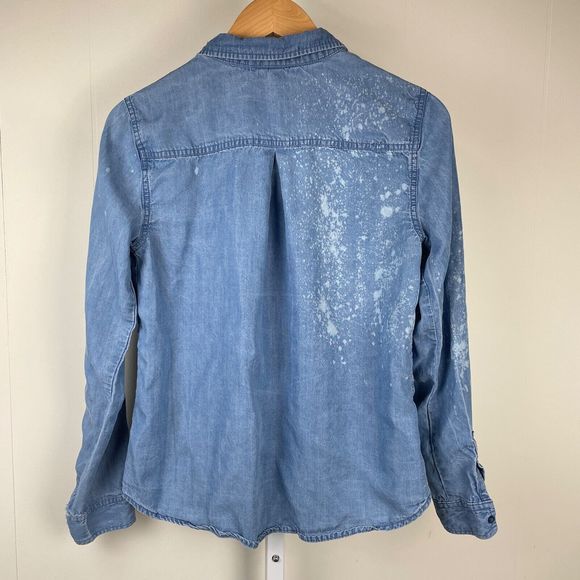Simply Styled Upcycled DIY Bleach Distressed Blue Lyocell Top‎ Shirt Medium - Picture 5 of 7